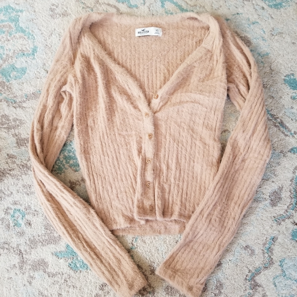 Hollister light brown fuzzy cardigan XS